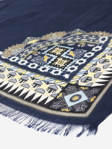 Etro Navy blue Geometric paisley framed scarf