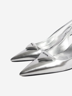 Silver leather slingback pumps - size EU 38