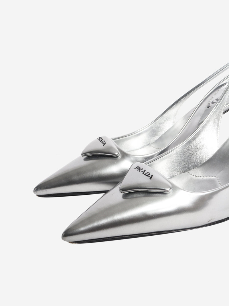Silver leather slingback pumps - size EU 38