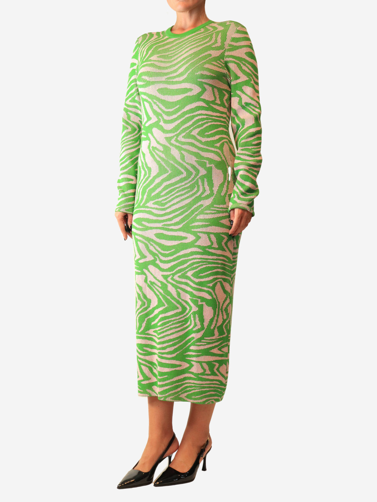 Multi ribbed zebra print knit dress - size UK 12