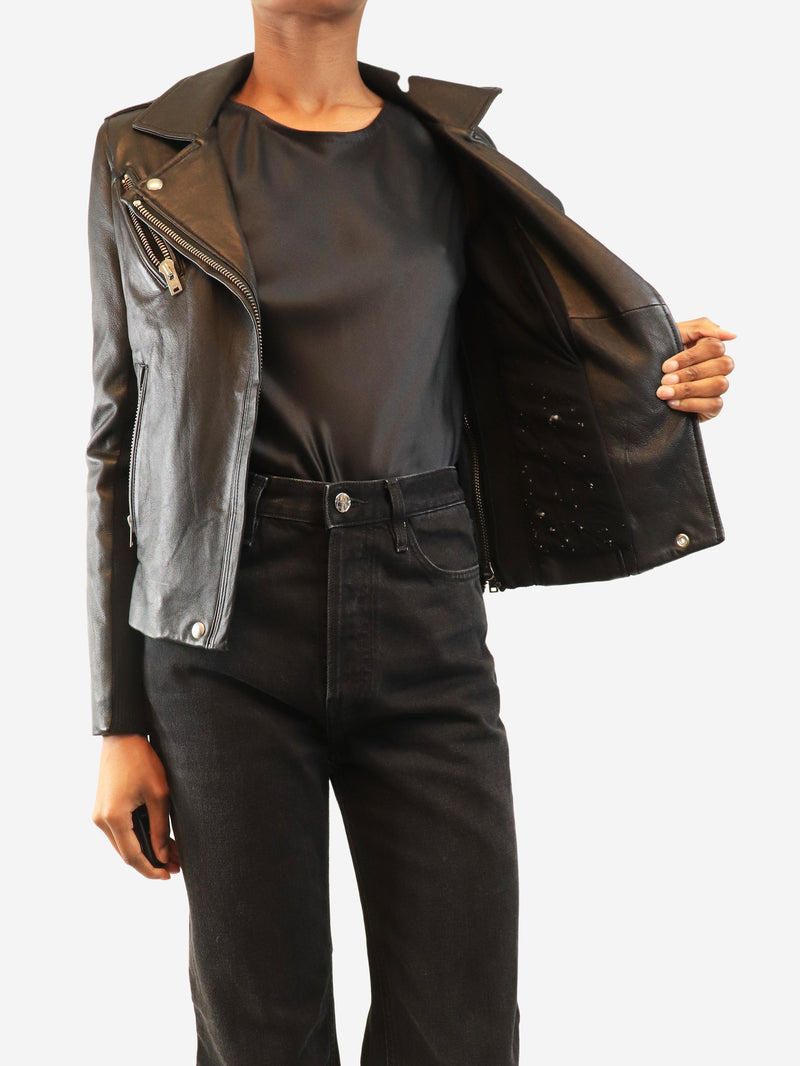 Black leather biker jacket - size UK 6