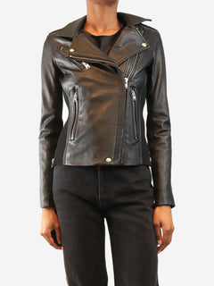 Black leather biker jacket - size UK 6