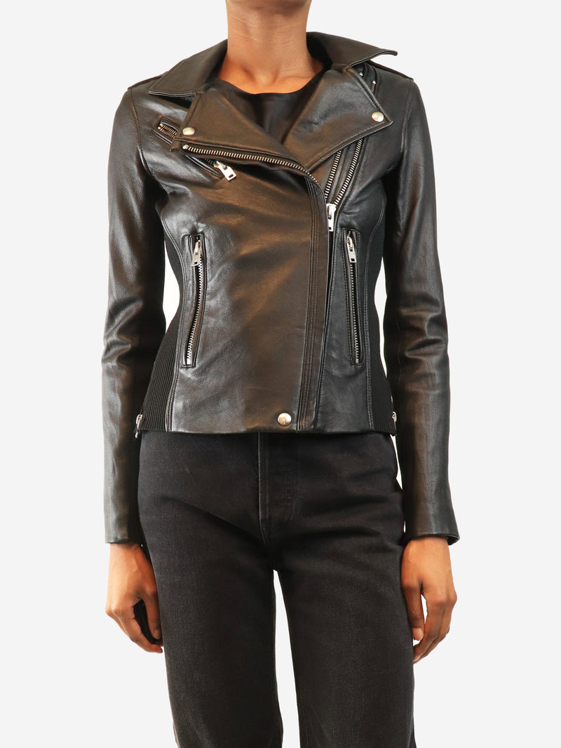 Black leather biker jacket - size UK 6