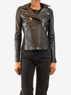 Black leather biker jacket - size UK 6