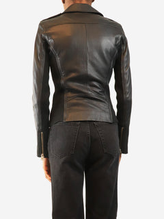 Black leather biker jacket - size UK 6