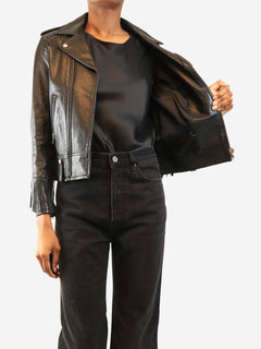 Black fringed biker jacket - size UK 6