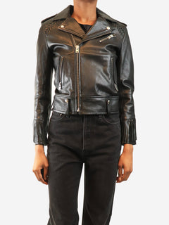 Black fringed biker jacket - size UK 6