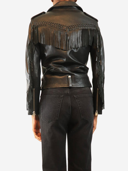 Black fringed biker jacket - size UK 6 alternate image