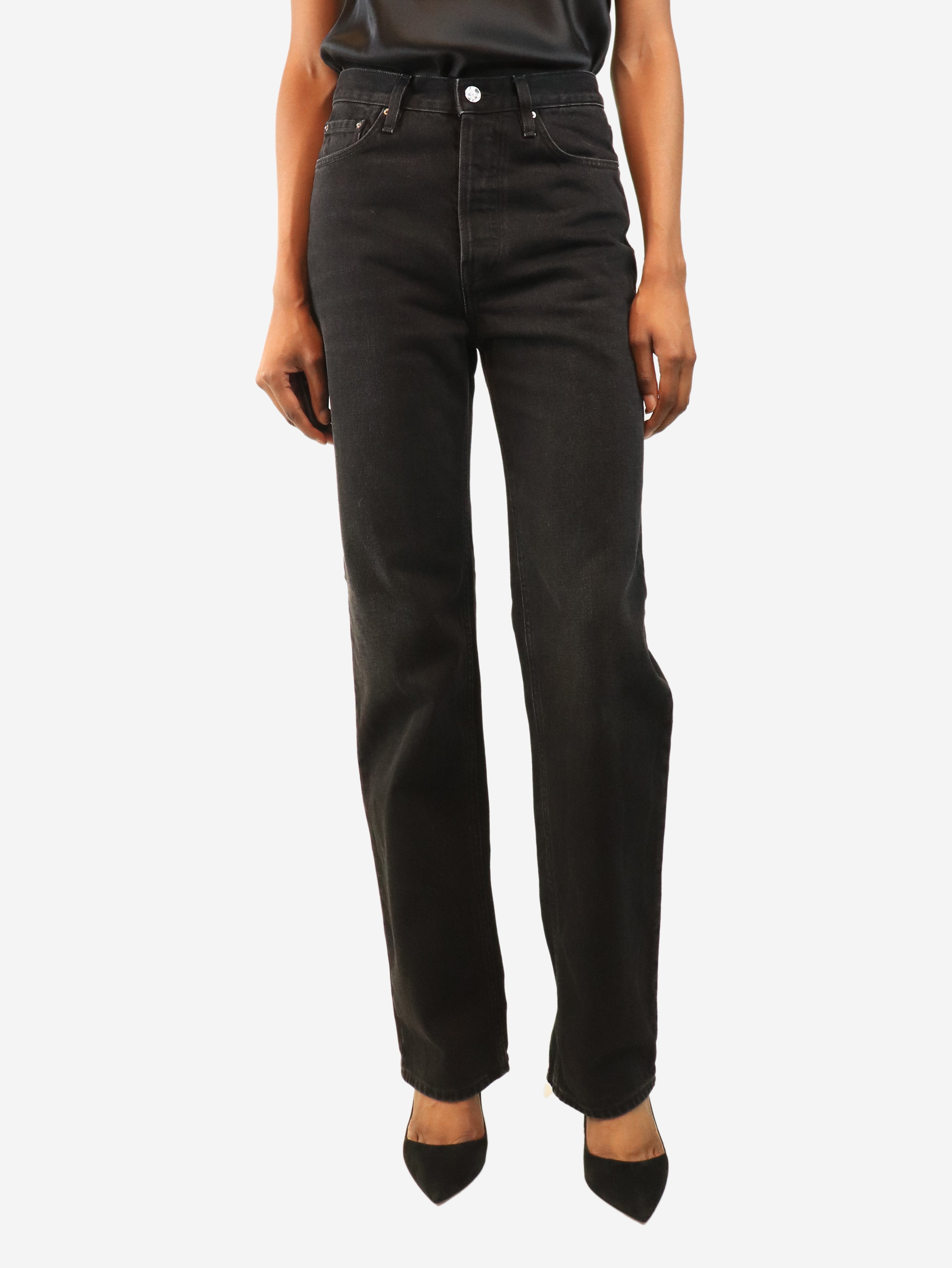 Black classic cut straight-leg jeans - size UK 8