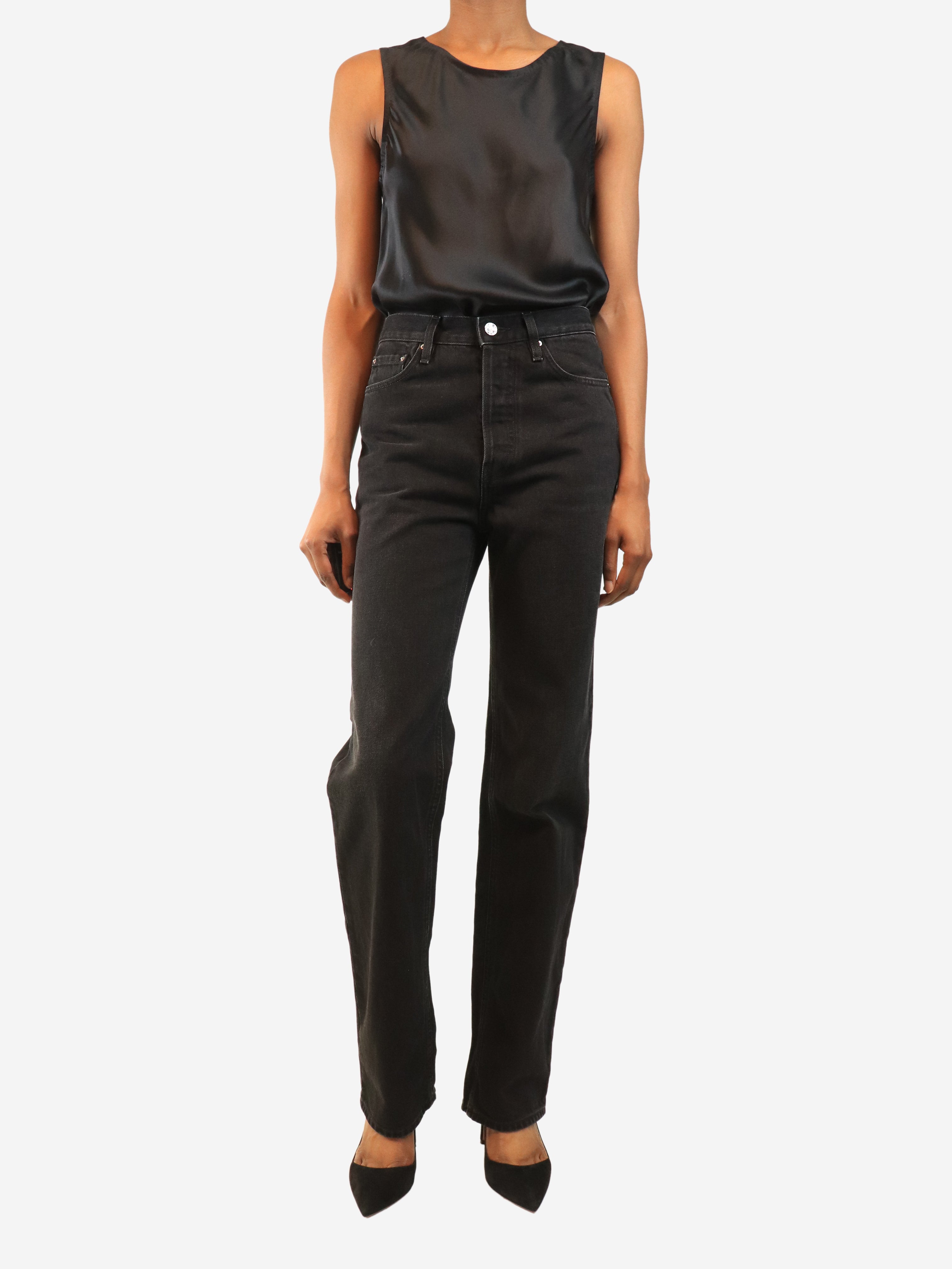 Black classic cut straight-leg jeans - size UK 8