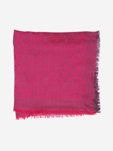 Louis Vuitton Magenta monogram fringed scarf