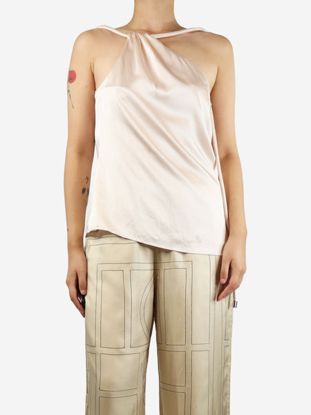 Light pink silk one-shoulder top - size L product image