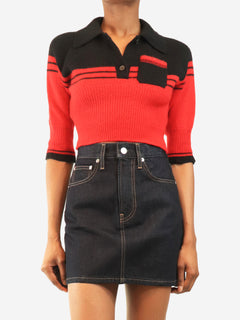 Red and black polo knit crop-top - size UK 6