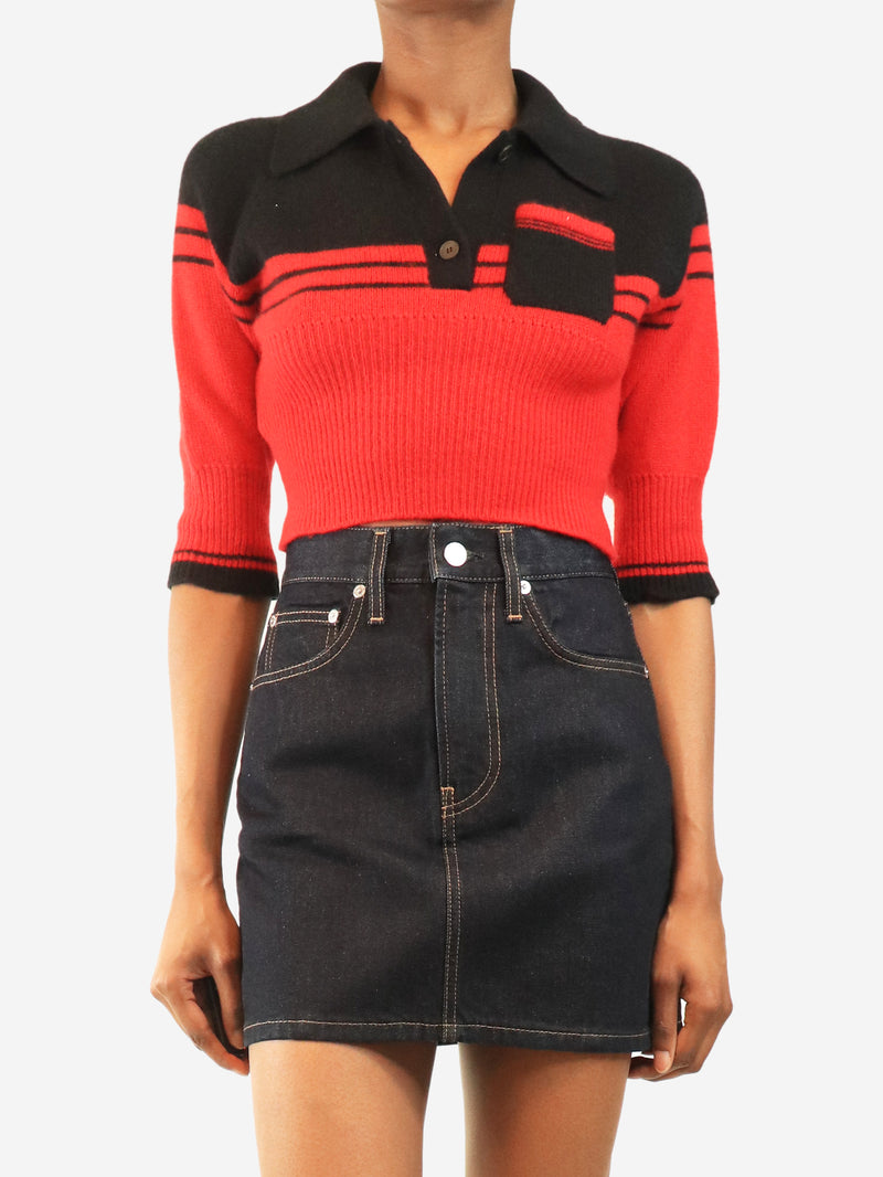 Red and black polo knit crop-top - size UK 6