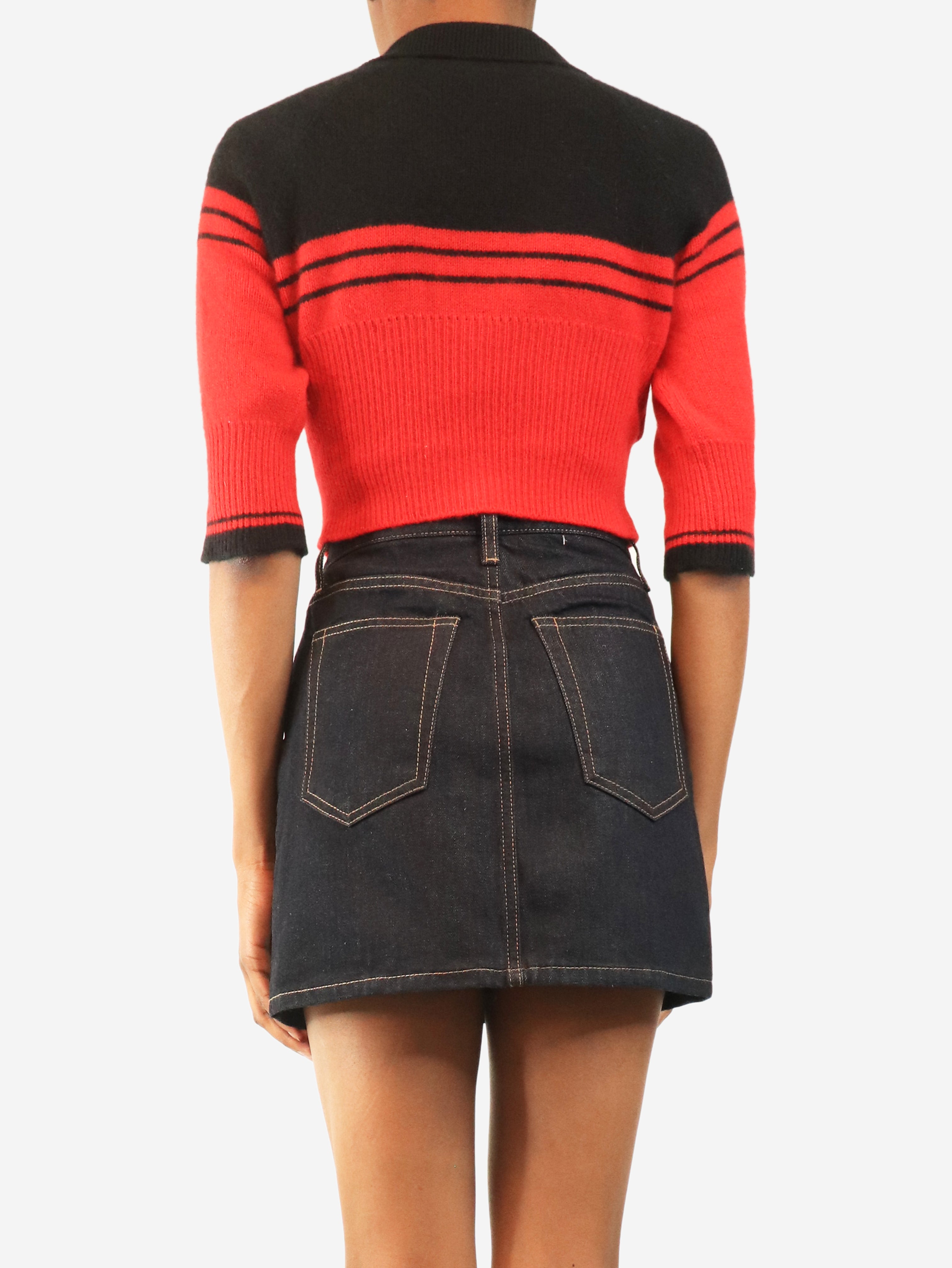 Red and black polo knit crop-top - size UK 6