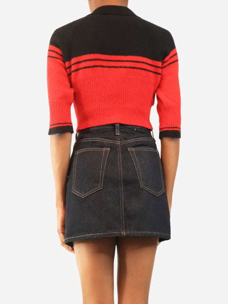 Red and black polo knit crop-top - size UK 6 alternate image