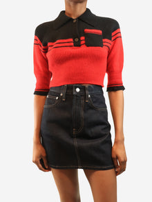 Red and black polo knit crop-top - size UK 6 Knitwear Miu Miu 