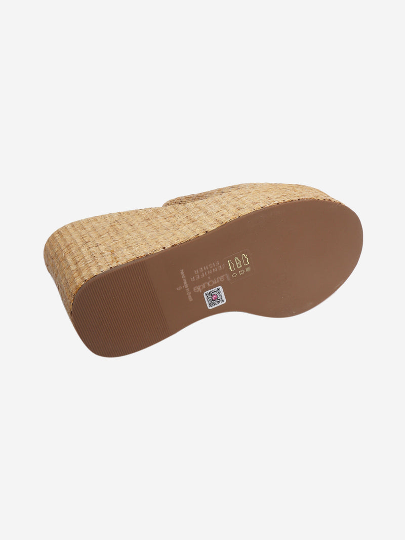 Neutral raffia wedge mules - size EU 39