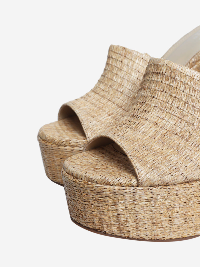 Neutral raffia wedge mules - size EU 39