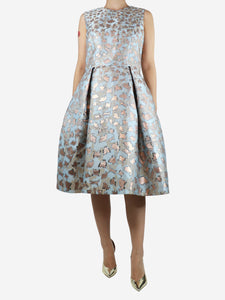 Mary Katrantzou Blue sleeveless lurex pleated midi dress - size UK 14