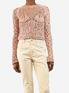 Pink loose-knit cropped jumper - size XS