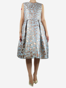 Mary Katrantzou Blue sleeveless lurex pleated midi dress - size UK 14