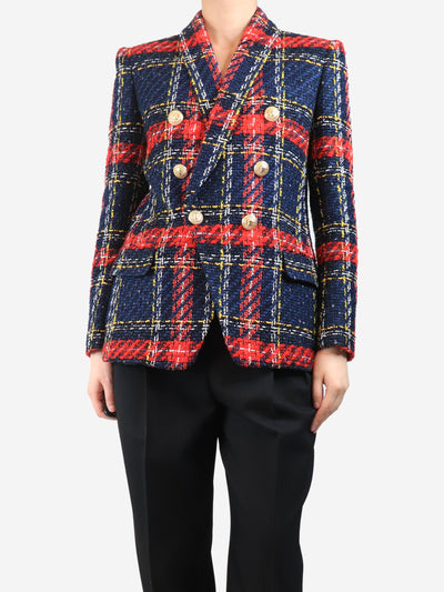 Navy and red tweed check jacket - size UK 12 Coats & Jackets Balmain 