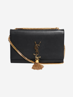 Kate black leather cross-body tassel bag