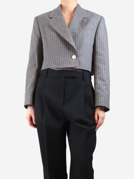 Grey pinstripe cropped wool jacket - size UK 8 product image