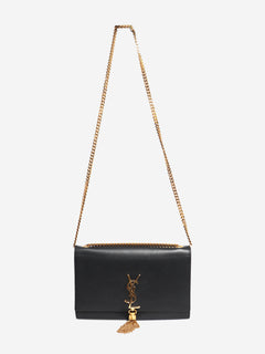 Kate black leather cross-body tassel bag