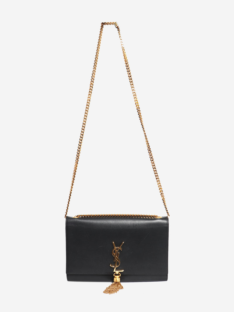 Kate black leather cross-body tassel bag