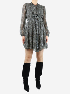 Leopard print ruffle mini dress - size UK 10 Dresses Saloni 