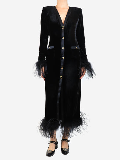 Black velvet feather-trimmed midi dress - size UK 8 Dresses Alessandra Rich 