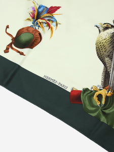 Hermes Green bird patterned silk scarf
