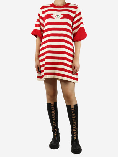 Red and cream striped knit mini dress - size S