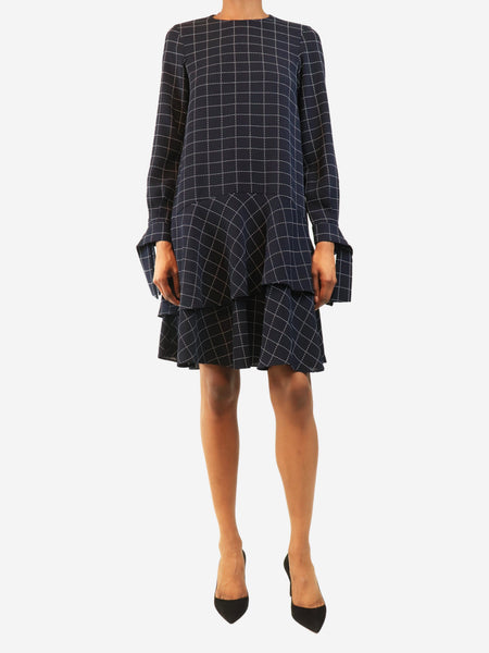 Navy dotted box-check midi dress - size UK 6 product image