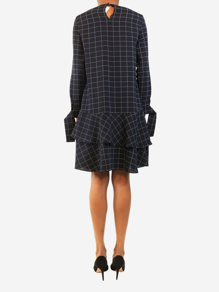 Navy dotted box-check midi dress - size UK 6 alternate image