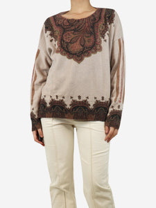 Etro Neutral wool-blend paisley jumper - size UK 10