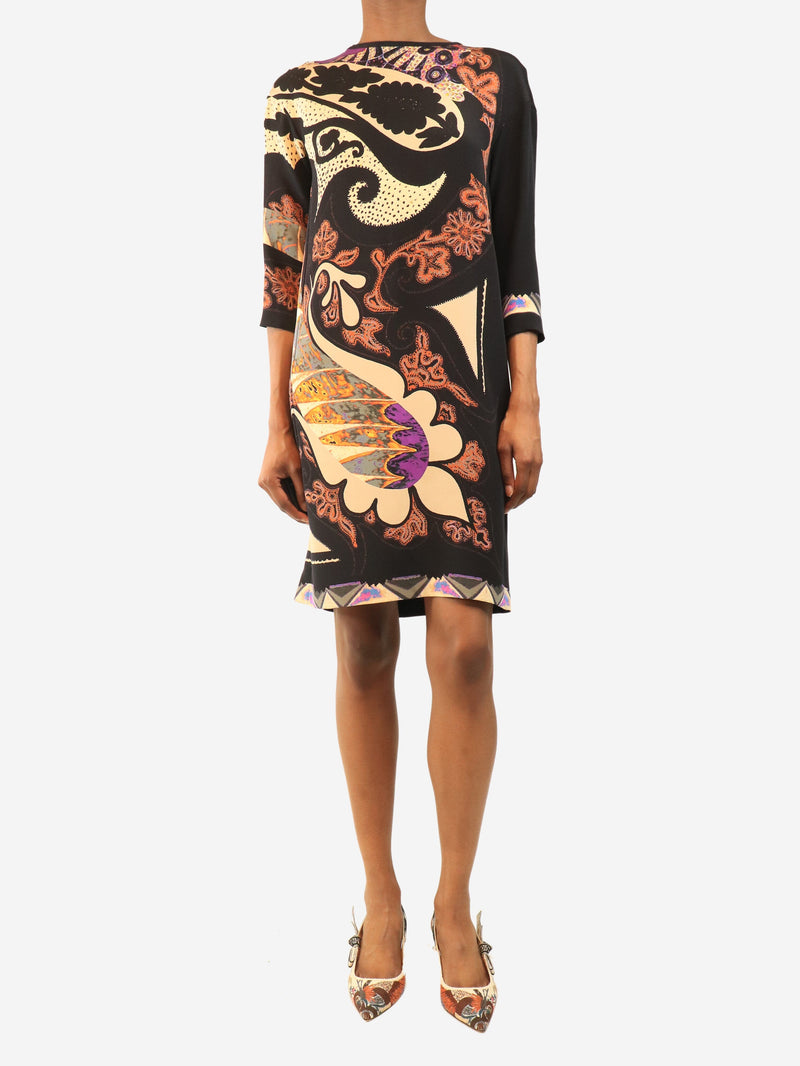 Black floral-paisley midi dress - size UK 6