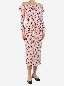 Alessandra Rich Pink off the shoulder floral dress - size UK 8