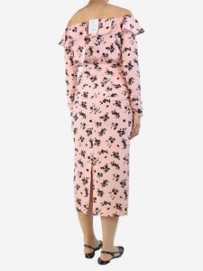 Alessandra Rich Pink off the shoulder floral dress - size UK 8