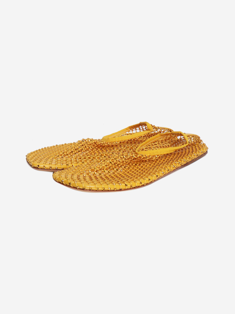 Yellow Minette crystal-embellished mesh flats - size EU 37