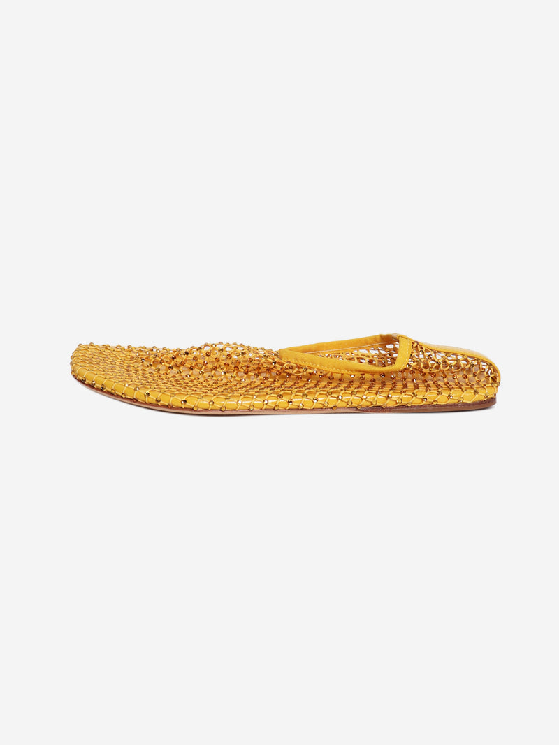 Yellow Minette crystal-embellished mesh flats - size EU 37