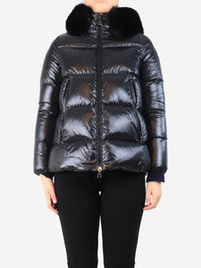 Moncler Black puffer jacket with faux fur hood - size UK 8