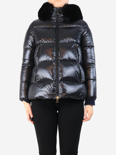 Black puffer jacket with faux fur hood - size UK 8 Coats & Jackets Moncler 