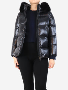 Moncler Black puffer jacket with faux fur hood - size UK 8