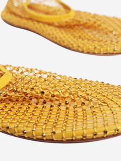 Yellow Minette crystal-embellished mesh flats - size EU 37