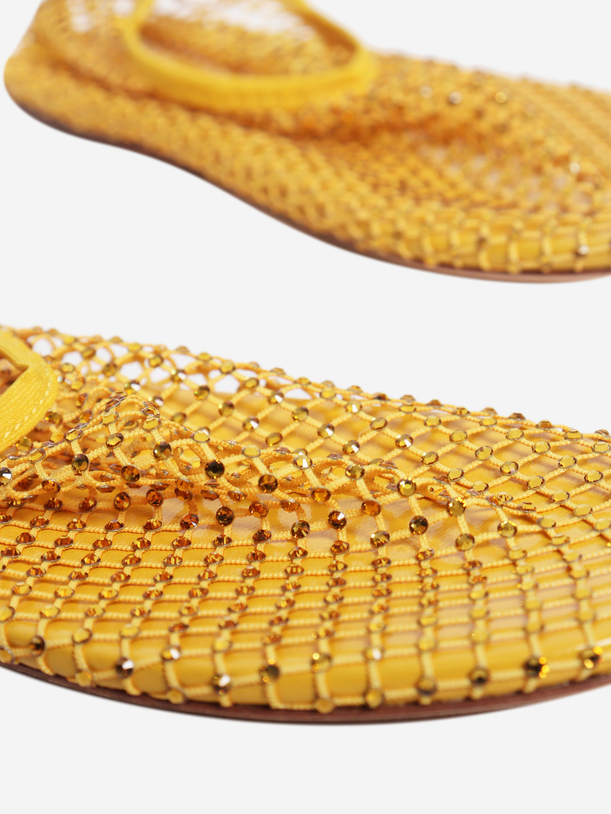 Yellow Minette crystal-embellished mesh flats - size EU 37