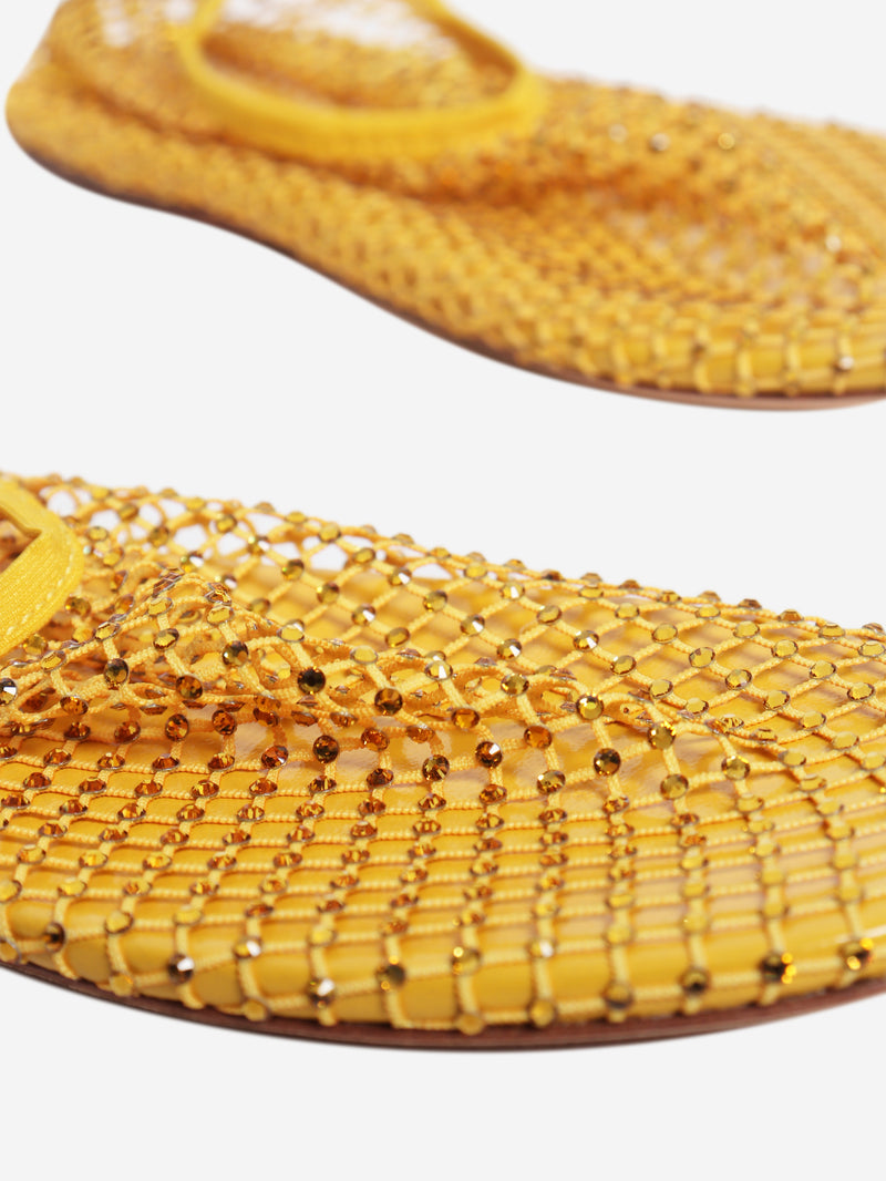 Yellow Minette crystal-embellished mesh flats - size EU 37