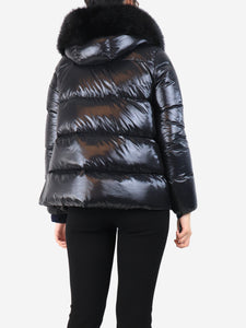 Moncler Black puffer jacket with faux fur hood - size UK 8